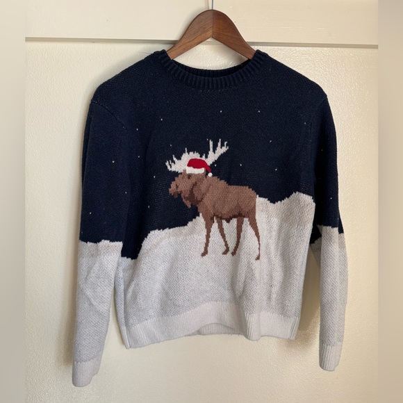 Abercrombie Kids Holiday Moose Crew Sweater Navy Christmas Knit Size 13/14 - Picture 3 of 10
